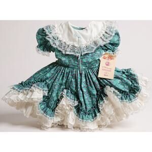 NWT Lid'l Dolly's Green Floral Southern Belle Ruffle Pageant Dress Lace 5 1995